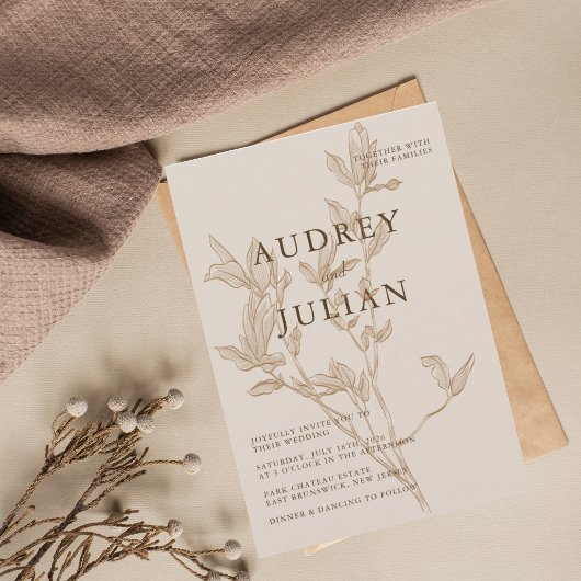 Botanische Mocha Leaf Wedding Kaart