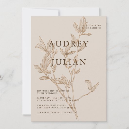 Botanische Mocha Leaf Wedding Kaart (Voorkant)