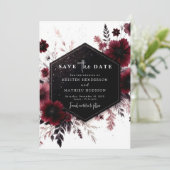 Botanische moderne Bourgogne bruiloft Save The Date (Staand voorkant)