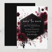 Botanische moderne Bourgogne bruiloft Save The Date (Voorkant / Achterkant)