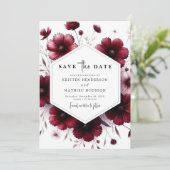 Botanische moderne Bourgogne bruiloft Save The Date (Staand voorkant)