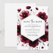 Botanische moderne Bourgogne bruiloft Save The Date (Voorkant / Achterkant)