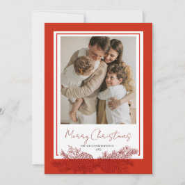 Botanische moderne elegante foto rode kerst feestdagenkaart