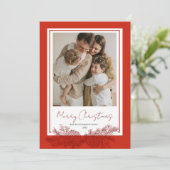 Botanische moderne elegante foto rode kerst feestdagenkaart (Staand voorkant)