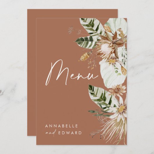 Botanische, moderne elegante naaldbladermenu van T Menu (Voorkant / Achterkant)