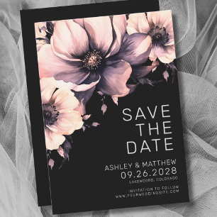 Botanische Moderne Elegante Zwart Roze Bloemen Huw Save The Date