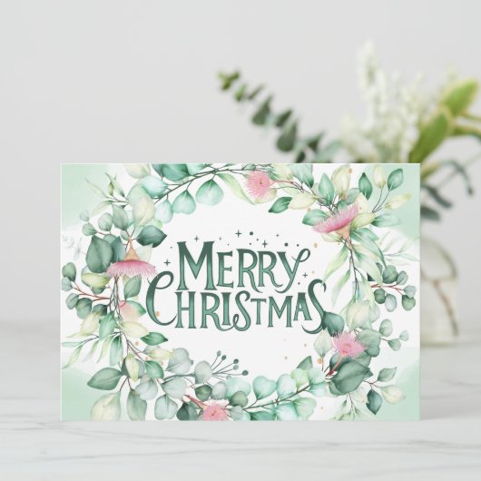 Botanische moderne Eucalyptus Greenery Kerstmis Kaart (Staand voorkant)