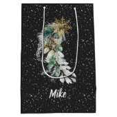 Botanische moderne gebladerte sneeuwvlok Vrolijk K Medium Cadeauzakje (Achterkant)