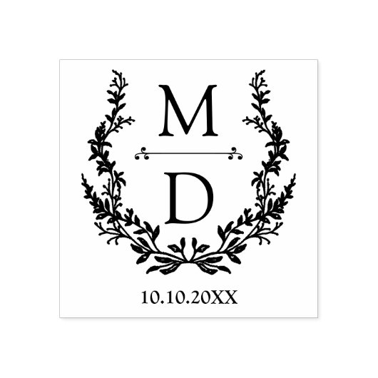 botanische moderne initialen monogram trouw rubberstempel (Afrduk)