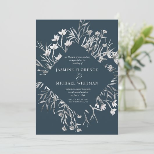 Botanische moderne wilde bloemen Weddenschap Kaart (Staand voorkant)