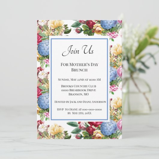  botanische Moederdag Brunch Kaart (Staand voorkant)