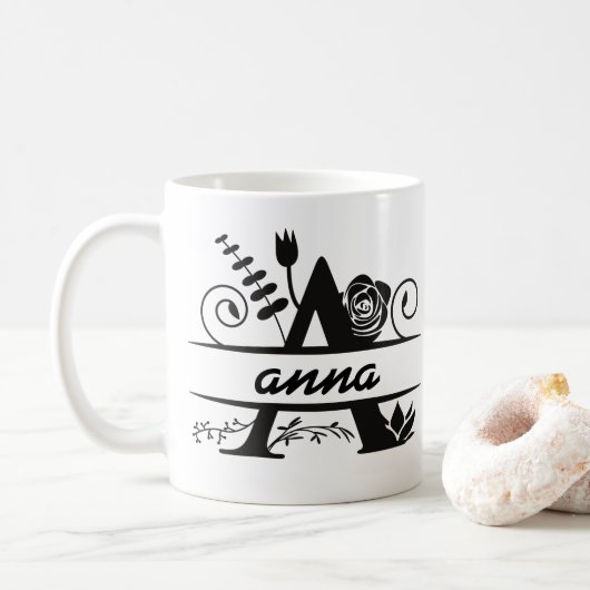 Botanische monogram A " ANNA " Koffiemok (Met donut)