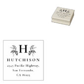 Botanische Monogram Achternaam Elegant Retouradres Rubberstempel (Gestempeld)