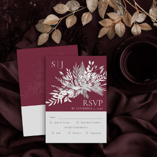 Botanische monogram Bourgundy Wedding Entree RSVP Kaartje