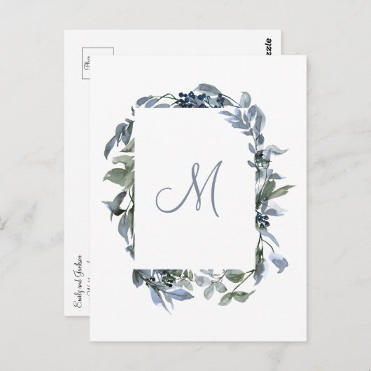 Botanische monogram bruiloft nodigt Briefkaart uit (Voorkant / Achterkant)