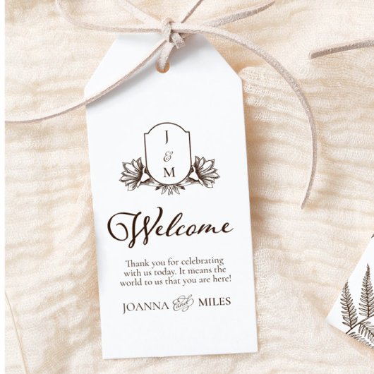 botanische monogram Crest Welkom Favor Gif Cadeaulabel