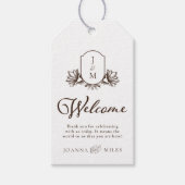 botanische monogram Crest Welkom Favor Gif Cadeaulabel (Voorkant)