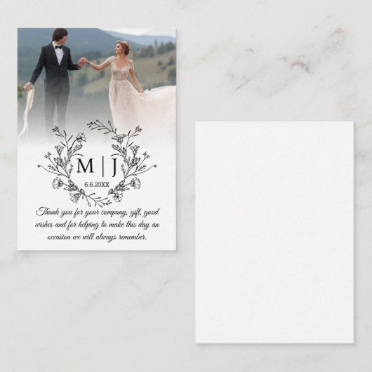 botanische monogram dank je wel trouwfoto notitiekaartje (Voorkant / Achterkant)