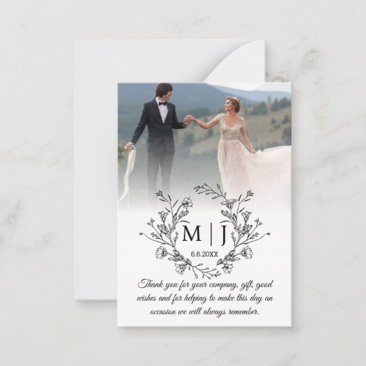 botanische monogram dank je wel trouwfoto notitiekaartje (Voorkant)