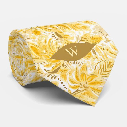 Botanische Monogram Gele Botercreme Stropdas (Opgerold)