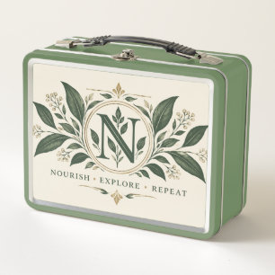 Botanische Monogram Groene Lunchbox – Elegante Nat