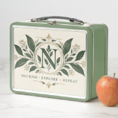 Botanische Monogram Groene Lunchbox – Elegante Nat (In situ)