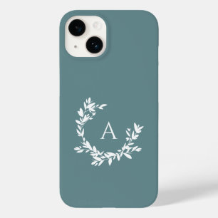 Botanische monogram Initiaal Blauwgroen Turquoise Case-Mate iPhone 14 Hoesje