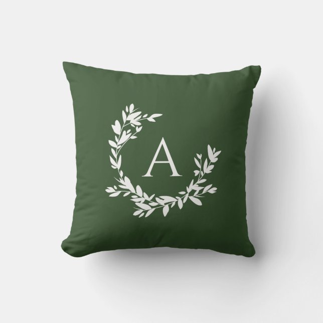 Botanische monogram Initiaal Forest Hunter Green Kussen (Voorkant)