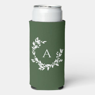 Botanische monogram Initiaal Forest Hunter Green Seltzer Blikjeskoeler
