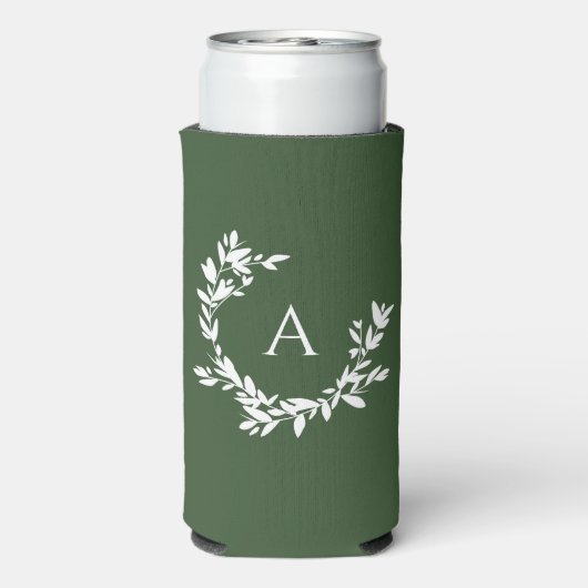 Botanische monogram Initiaal Forest Hunter Green Seltzer Blikjeskoeler (Seltzer Achterkant)