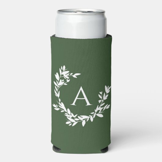 Botanische monogram Initiaal Forest Hunter Green Seltzer Blikjeskoeler (Seltzer Voorkant)