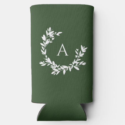 Botanische monogram Initiaal Forest Hunter Green Seltzer Blikjeskoeler (Achterkant)