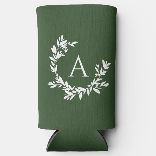 Botanische monogram Initiaal Forest Hunter Green Seltzer Blikjeskoeler (Voorkant)
