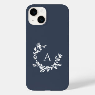 Botanische monogram Initiaal Navy Blue Case-Mate iPhone 14 Hoesje