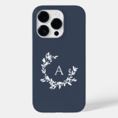 Botanische monogram Initiaal Navy Blue Case-Mate iPhone Case (Achterkant)
