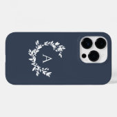 Botanische monogram Initiaal Navy Blue Case-Mate iPhone Case (Achterkant (horizontaal))