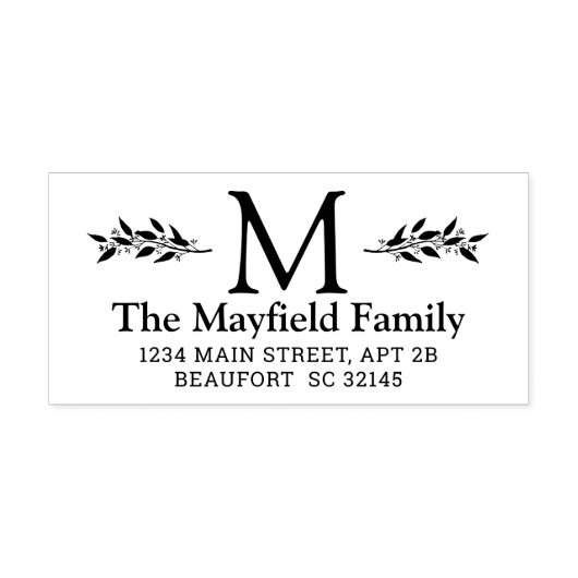 Botanische monogram Initiaal Retouradres Rubberstempel (Afrduk)