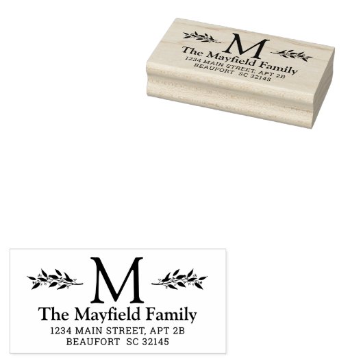 Botanische monogram Initiaal Retouradres Rubberstempel (Gestempeld)