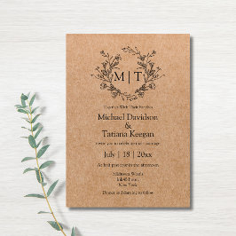 Botanische Monogram Klassiek Script Kraft Wedding Kaart