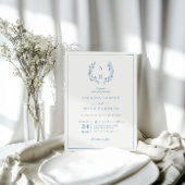 Botanische Monogram krans koninklijke blauwe bruil Kaart