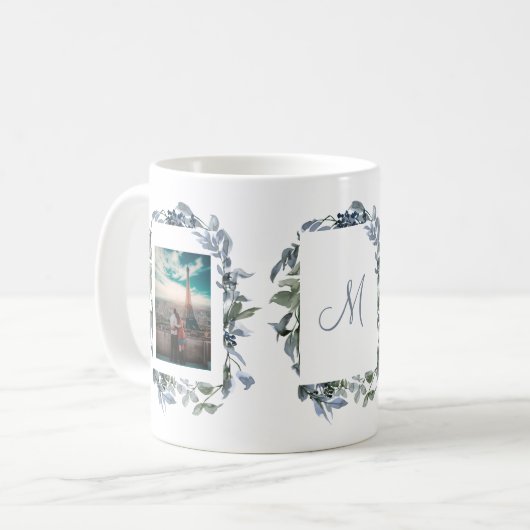 Botanische monogram met bride- en bruinfoto koffiemok (Voorkant links)