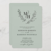 Botanische monogram met QR-code Sage Weddenschap I Kaart (Voorkant / Achterkant)