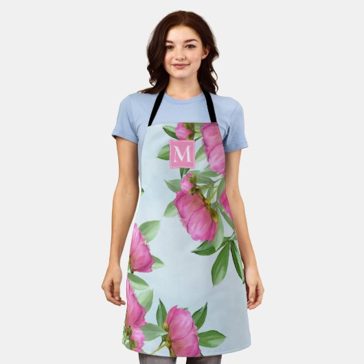 Botanische monogram  Roze Tuinvolken Schort (Gedragen)