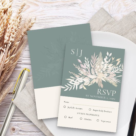 Botanische monogram Sage Green Wedding Entree RSVP Kaartje