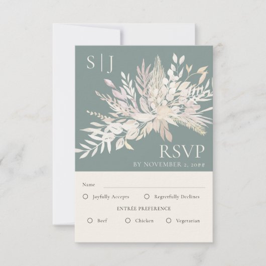 Botanische monogram Sage Green Wedding Entree RSVP Kaartje (Voorkant)