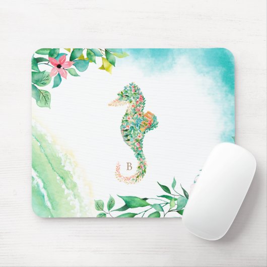 Botanische monogram Seahorse Muismat (Met muis)