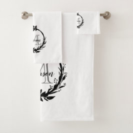 Botanische monogram voor elegante zwarte en witte  bad handdoek