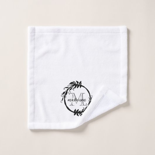 Botanische monogram voor elegante zwarte en witte bad handdoek (Wasdoekje)