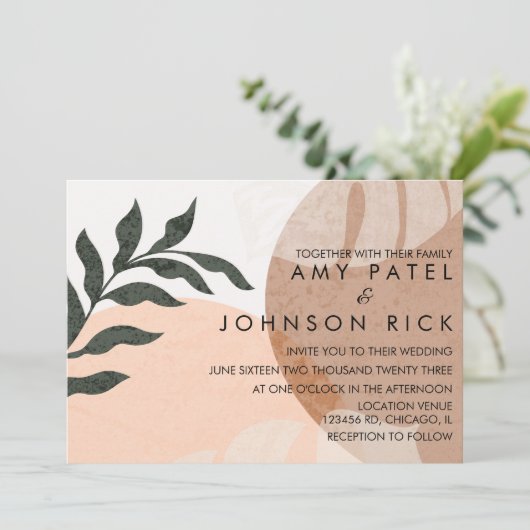 Botanische Monstera Aardse Vorm Abstract Trouwen   Kaart (Staand voorkant)