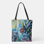 Botanische Moody Blue Monstera Leaves met Monogram Tote Bag (Achterkant)